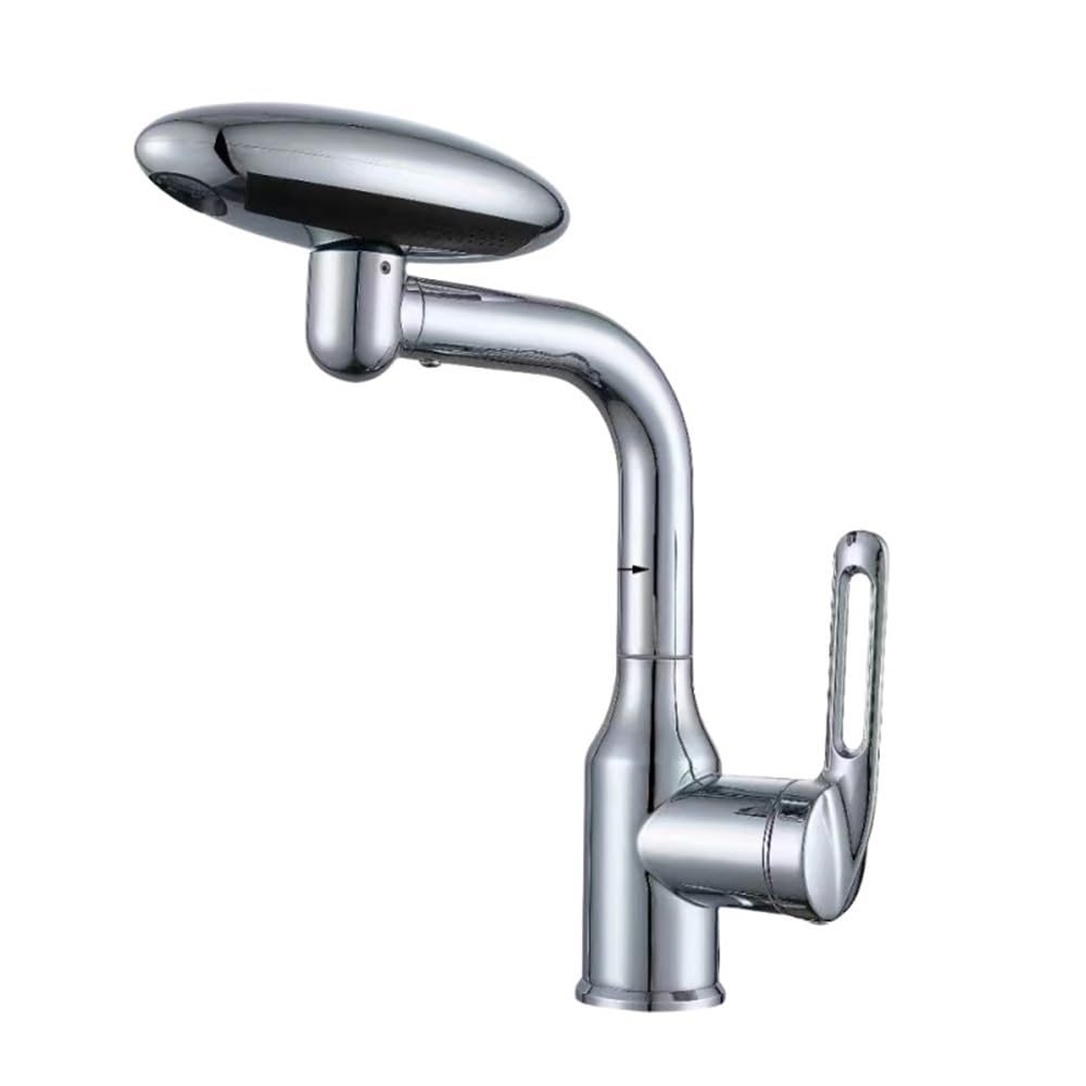 QHQQXN Obrotowy kran wodospadowy 360° – 4-funkcyjny spryskiwacz strumieniowy, bateria mieszająca ciepłą i zimną wodę do zlewu w łazience – eleganckie srebrne wykończenie, wielofunkcyjna konstrukcja