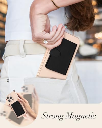 Image of Shorogyt for Magnetic Phone Wallet Compatible with Magsafe Card Holder - Luxury Slim Leather Mag Wallets for Women Fit 4 Cards, for iPhone 17 /16 /15 /14 /13 /12 Series for Apple RFID Magnet, Lyc Black