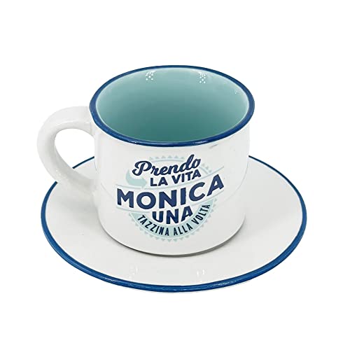 Taza de café personalizada con platillo – Monica