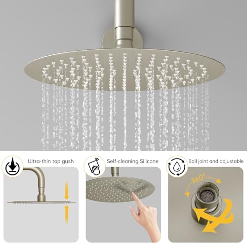 Image of BESy Shower System with 10 Inch Round Rain Shower Head and Handheld Wall Mounted, High Pressure Rainfall Shower Faucet Fixture Combo Set with 2 in 1 Handheld Showerhead for Bathroom, Nickel