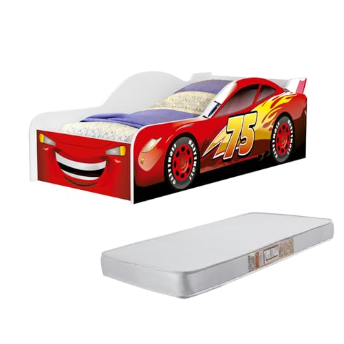Mini Cama Carro Juvenil Com Colchão. (Mc Queen Vermelho)