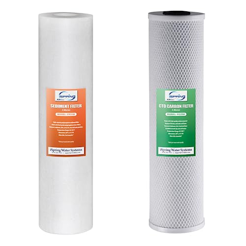 Image of iSpring F2WGB22B 4.5 inch x 20 inch 2-Stage Whole House Water Filter Replacement Pack Set with Sediment and Carbon Block Cartridges, Fits WGB22B, white