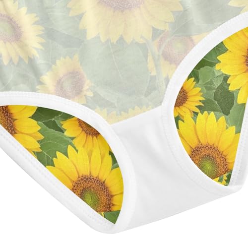 Toddler Briefs, Yellow Sunflowers Cotton Girls Underwear, 2T–8 Years4