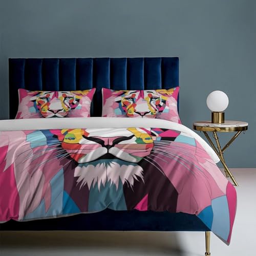 ZGDPBYF Jogo de cama para conjunto de capa de edredom geométrico animal leão, retrô, psicodélico, ge