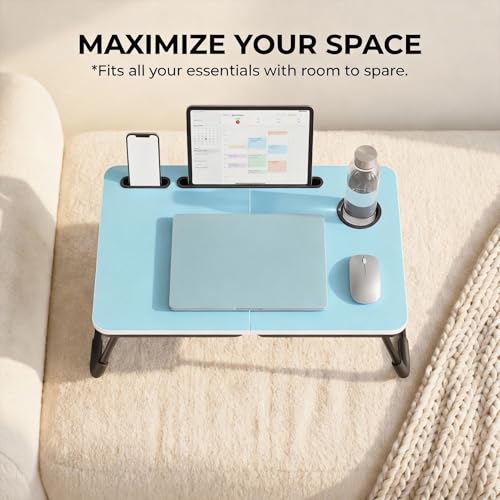 Image of BUYIFY 23.4 inch Foldable Lap Desk Bed Table with Cup Holder Tray Blue