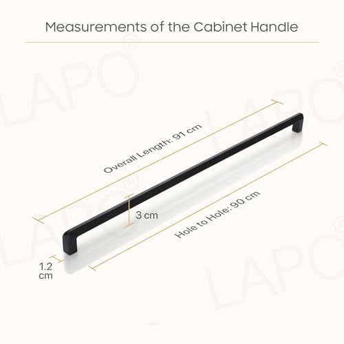 Image of LAPO 36 Inch Stainless Steel Handles for Cupboard Door, Designed for Wardrobe & Bedroom, Clean Hold Pattern, Scratch Safe Coating, Hole to Hole Size 90 cm, Fast Installation (900mm, Black, Pack of 2)