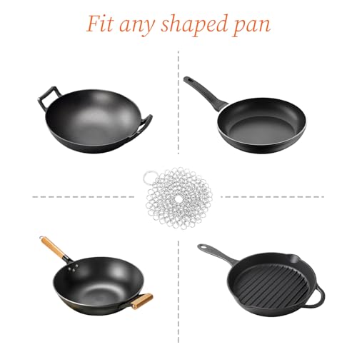 Image of Topyond Stainless Steel Cast Iron Cleaner Kit, Chainmail Scrubber for Cast Iron Pans, Toothed Scraper with Handle Cover, Durable Scrubber for Cleaning Dutch Ovens, Waffle Irons, and More