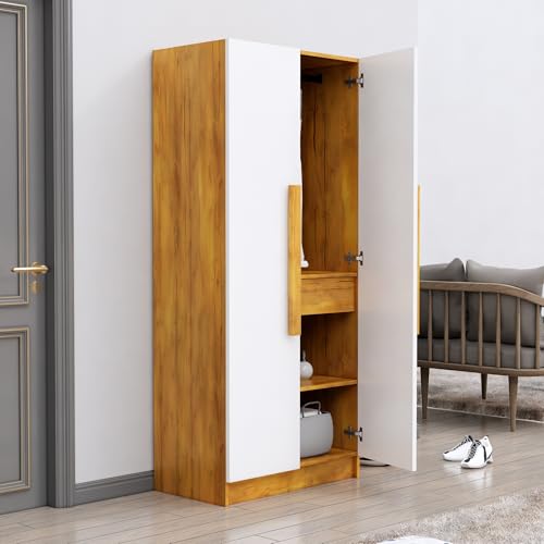 Image of Bniture 2 Door Wardrobe for Bedroom | Almirah for Clothes with 4 Shelves | Spacious Storage Cupboard for Bedroom | Wooden Wardrobe (46D x 80W x 182H CM) | 3 Years Warranty | Giant Wood & Frosty White