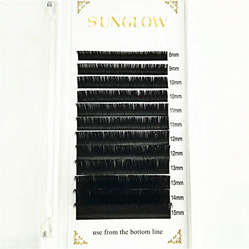 Eyelash Extensions C Curl 0.18mm Mixed Tray 8-15mm 12 Rows, Volume Natural Korean Silk Individual False Lash Extensions, Faux Mink Eyelash Extensions by SUNGLOW for Professional Salon Use