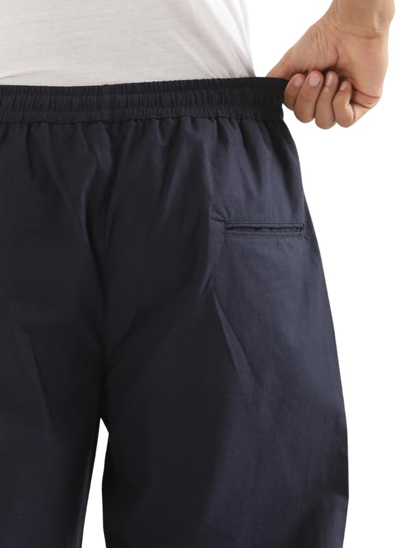 Image of SAADAA Men's 100% Cotton Pants | Mid-Rise Straight Fit Casual Trousers with Elastic Waistband and 3 Pockets | Everyday Wear