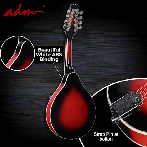 ADM Akustisches Mandolinen-Instrumenten-Set, Musik, A-Stil für Kinder, Studenten, Erwachsene, Holz-Mandolinen, Anfänger-Set mit Tasche, Stimmgerät, EQ, Gurt, Saiten, Plektren und Aufhänger, Rot