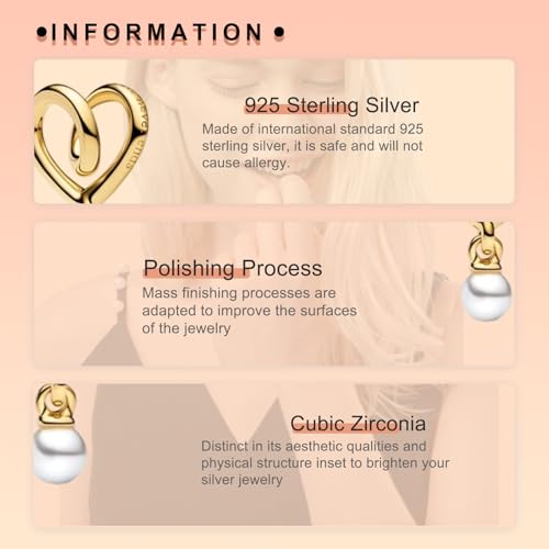 Image of S925 Sterling Silver Gold Plated Romantic Charms, Gifts for Mom Girlfriend Family on Valentine's Day Birthday Christmas Anniversary, Bracelet Necklace Bead Charm