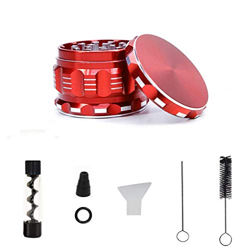 ZeroStory Herb Grinder Spice Crusher, Hand Spice Herb Grinder and Glass Tube Kit with Glass bottle, O-Rings, Cleaning Brush for Easy Storage and Carrying (6 Pack, Red)