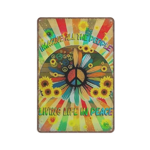 Imagine All The People Sunflower Metal Sign 8x12