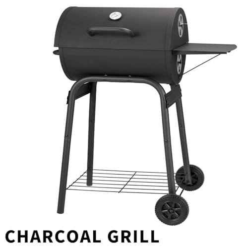 Holzkohlegrill - Holzkohle Grillwagen mit Deckel | Smoker Grill Griff, Grillrost und Thermometer, Holzkohlegrill groß, Holzkohles Kohlegrill BBQ Grill Gartengrill Holzkohle Schwarz 5