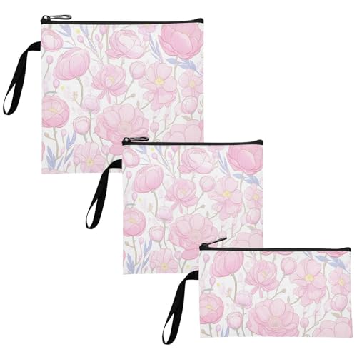 Yoogain Cartoon Ranunculus Light Peach Pack of 3 Reusable Sandwich Bags Portable Diaper Bag Organization for Work Picnic or Travel