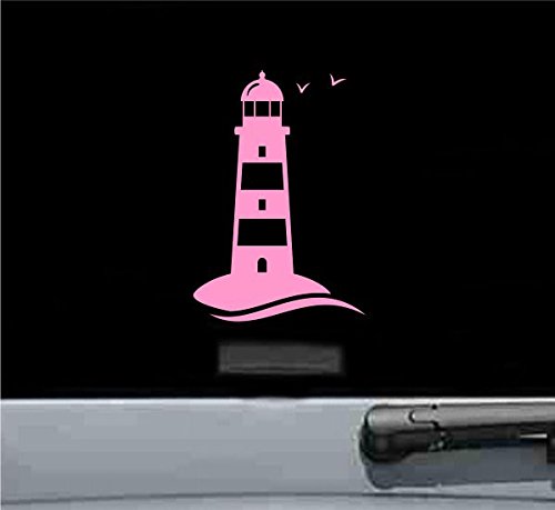 JS Artworks Lighthouse with Birds Vinyl Decal Sticker (Soft Pink)