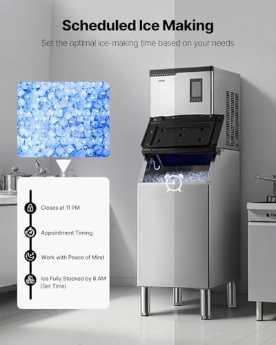 Image of VEVOR Commercial Ice Maker Machine, 300LBS /24H Ice-Making Machine, Ice Maker with 300LBS Stainless Steel Storage Bin, Auto Self-Cleaning, and Touchscreen, for Bar Cafe Restaurant Business