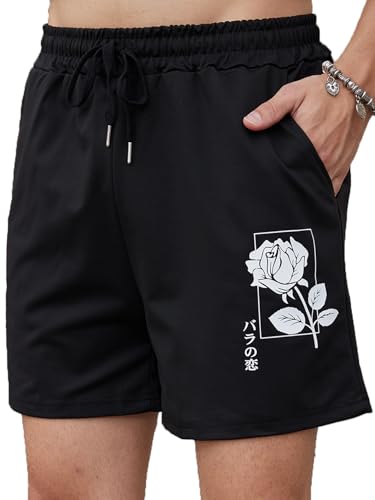 OYOANGLE Men's Summer Graphic Print Drawstring Waist Shorts Active Athletic Workout Gym Shorts