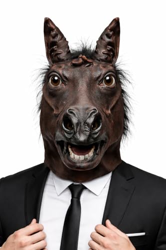 Animal Full Head Masks - Funny Scary Latex Husky Dog Eagle Monkey Donkey Horse Realistic Mask Fancy Dress For Halloween Party Costume Accessories Brown Horse Mask