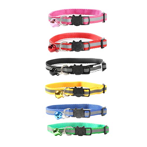 BETOOKY Collar Ajustable Reflectante para Mascotas Campana y Hebilla de Seguridad, Nylon Resistente para Gatos y Perros Pequeños, Paquete de 6 Piezas Color Aleatorio