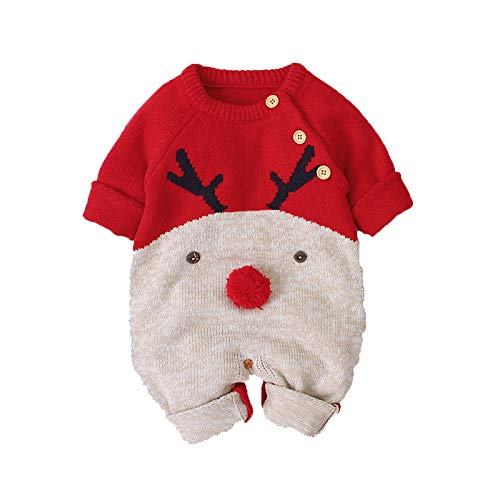 Wakeu Newborn Baby Boys Girls Knitted Romper Reindeer Jumpsuit Christmas Overall Sweater Winter Autumn Xmas Clothes Red