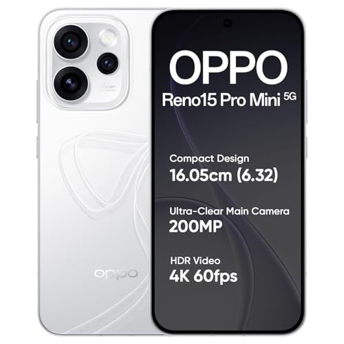 Image of OPPO Reno15 Pro Mini 5G Smartphone White 12+256GB, 6.05-inch Screen 120Hz AMOLED Display, 6200mAh Battery, 80W Fast Charging, 50MP & 200MP Camera, MediaTek Dimensity 8450 Platform, IP69