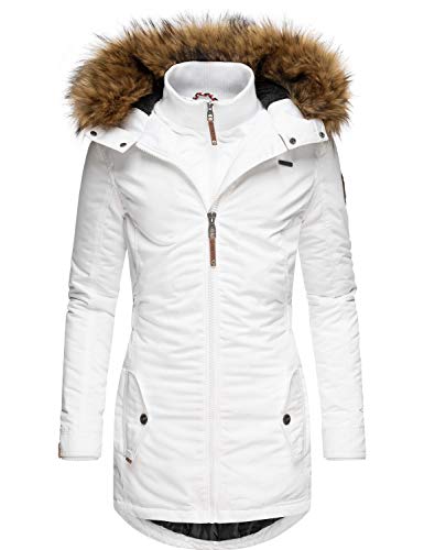 Preisvergleich Produktbild Marikoo Damen Wintermantel Winterparka mit abnehmbarem Kunstfell Sanakoo Weiß Gr. S