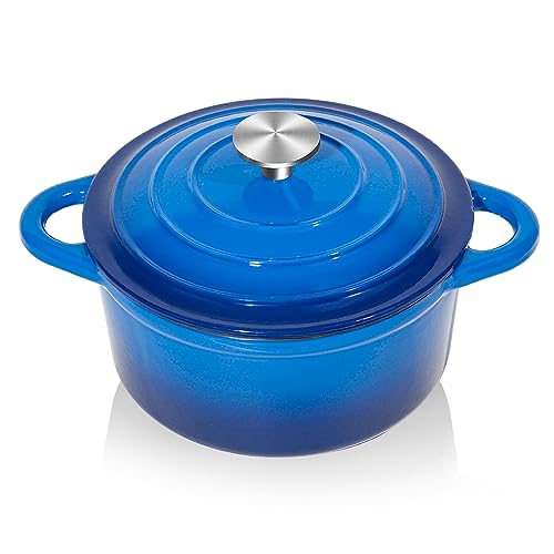 Nilpferd Gusseisen Topf Bratentopf Schmortopf Brotbacktopf mit Deckel und Griffen 22cm/3l Rund Blau Emaille Bräter mit Deckel Backofengeeignet Induktion zum Braten Schmoren Kochen