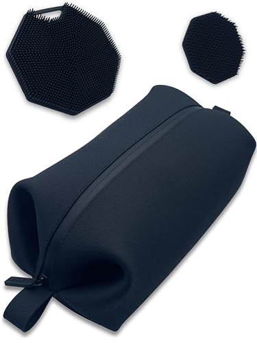 Q-RUN Toiletry Dopp Kit - Silicone Toiletry Kit Organizer, Bathroom Travel Kit For men- Silicone Toiletry Bag, Leak Resistance, Easy to Clean (Black, Medium 9 x 5 x 5 inches)