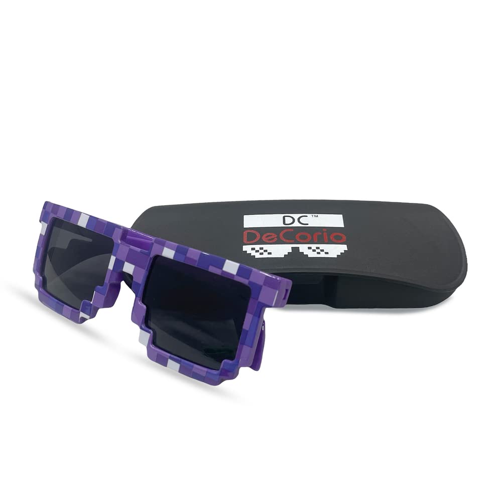 dc decorio thug life sunglasses pixel gangsta life funny novelty shades with box packing (black) (check-purple)