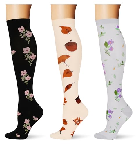 Image of (3 pairs) Compression Socks 20-30 mmHg Long Knee High Socks for Women Men Support Athletic Travel Daily Wear