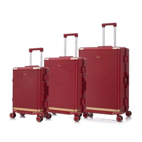 set PC+aluminum 20/24/28 inch three models set, stylish aluminum frame password lock luggage, for travel suitcases and suitcases (Red + Aluminium + PC)