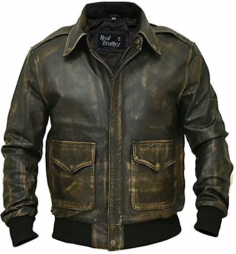 Mens A2 Leather Jacket Air Force Flight Pilot Brown Bomber Leather Outerwear
