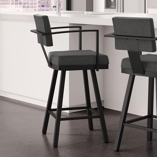 Image of Amisco Akers 26 in. Swivel Counter Stool - Charcoal Grey Polyester /Black Metal