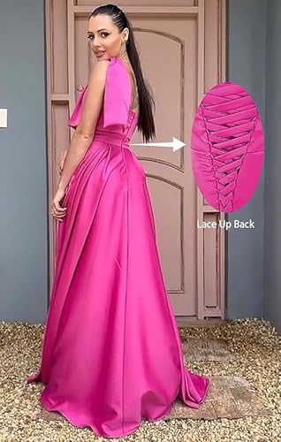 One Shoulder Bridesmaid Dresses Ruffles Satin Prom Formal Dress A Line Wedding Party Gowns with Pockets4
