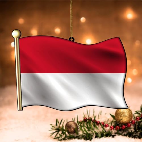 Swavecat Adornos de Mónaco para árbol de Navidad, bandera de Mónaco, banderas de país, decoración de árbol de Navidad, adorno de acrílico para decoración de árbol de Navidad, impresión de doble cara,