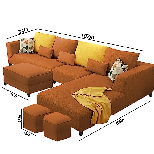 Image of Galib RHS 8 Seater L Shape Sofa Set for Living Room (Orange Fabric)