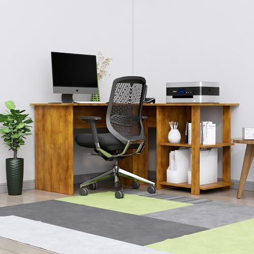 Image of Bniture Wooden Study Table for Home | Engineered Wood Study Table with Shelf Storage | L Shape Multi Purpose Computer Desk for Writing & Study | Laptop Table for Study Room & Office | Giant Wood