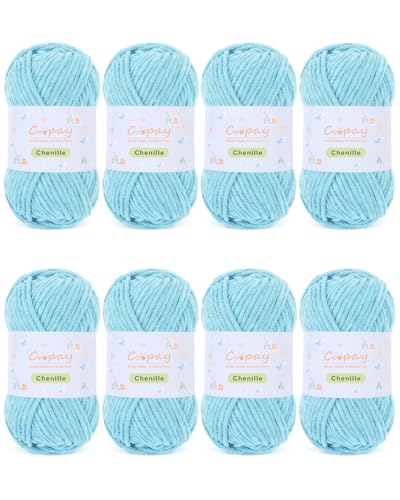 Image of Coopay Chenille Yarn for Crocheting, 8 Pack Medium Weight Yarn - CYC #4 - Total 520yd, Soft Crochet Yarns for Plush Toys, Blankets, Scarves (Blue)