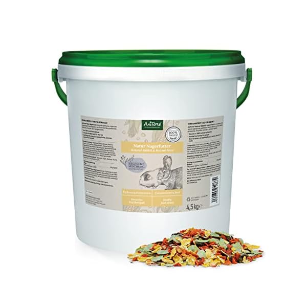 AniForte Natur Nagerfutter für Hamster, Meerschweinchen, Kaninchen, Nager 4,5kg - Artgerechtes Futter mit Gemüseflocken, Getreide, Luzerne und Kräutern - Ohne künstliche Zusätze