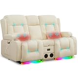 URRED Power Loveseat Recliner Sofa with Massage and Heat, Wall Hugger Reclining Loveseat with Console, RV Couch Home Theater Seating with LED Lights for Living Room (Irovy, 67' - 2 Seats)