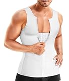 Wonderience Men Shapewear Slimming Body Shaper Compression Shirt Tank top with Zipper Underwear for Tummy Control（White,Large）