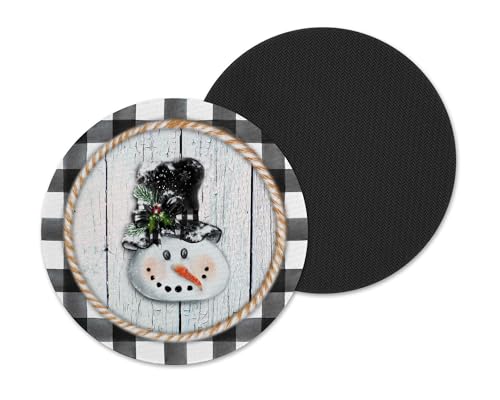 Christmas Cute Snowman Plaid Design Coasters for Drinks Table Decor