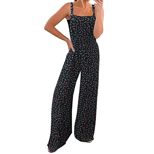 Mono Mujer Largo Color Sólido Mono Manga Corta con Cuello en U para Mujer Conjunto de Pantalones de Pierna Ancha Suelto Informal Talla Grande Ropa Casuales Traje de Clubwear(J Armada,M)
