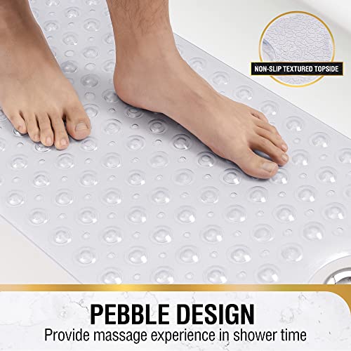 HITSLAM Non Slip Bath Mat for Tub, 100 x 40cm Extra Long Shower Mat Anti Mould, Machine Washable Bathroom Bathtub Mat with Suction Cups and Drain Holes, Soft on Feet, Clear - Image 4