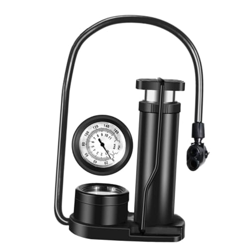 NUOLUX 高圧フットポンプ 軽量コンパクトメタル製 空気圧計付き多用途自転車ヤ用携帯式足踏みフロアポンプ ブラック