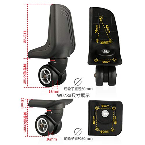 360 Degree Swivel Mute Repair Replacement Luggage Wheel Suitcase Wheels Parts Spinner (W078#) (Front & Back Wheels (Set of 2 Pairs))2