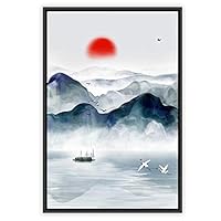 Framed Canvas Wall Art Abstract Sunrise and Sunset Canvas Prints Home Artwork Decoration for Living Room,Bedroom - 16x24 inches