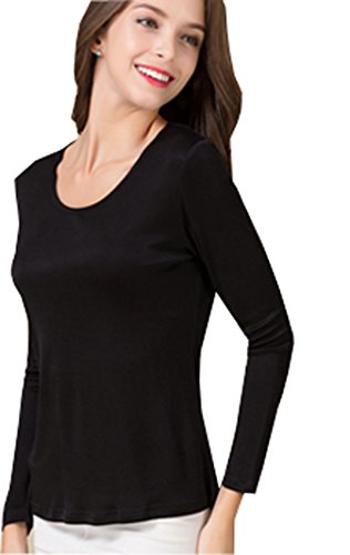 METWAY Women's Mulberry Silk T-Shirt Long Sleeve Pure Silk tee Shirt/Crew Neck Silk Blouse Undershirt2